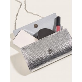 Women's Metal Chain Decor Metallic Evening Party Clutch Bag
