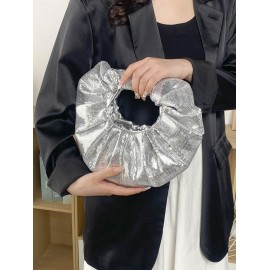 Women's Fashion Streetwear Party Metallic Shimmery Shine Color Sequined Ruched Design Tote Clutches Bag