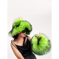 Women's Y2K Fluffy Fuzzy Furry Faux Fur Textured Top Handle Mini Bag and Matching Bucket Hat set