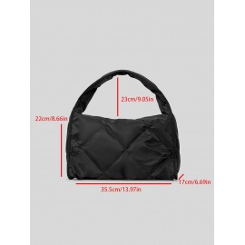 Women's Simple Style Solid Color Argyle Quilted High Capacity Tote Bag