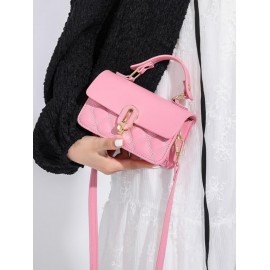 Women's Fashion Solid Color Daily Mini Topstitching Design Top Handle Crossbody Shoulder Flap Bag