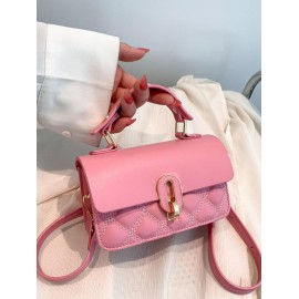 Women's Fashion Solid Color Daily Mini Topstitching Design Top Handle Crossbody Shoulder Flap Bag
