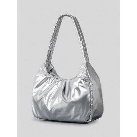 Women's Daily Metallic Solid Color Ruched Design Clouds Style Dumpling Shaped Underarm Shoulder Bag