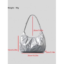 Women's Daily Metallic Solid Color Ruched Design Clouds Style Dumpling Shaped Underarm Shoulder Bag